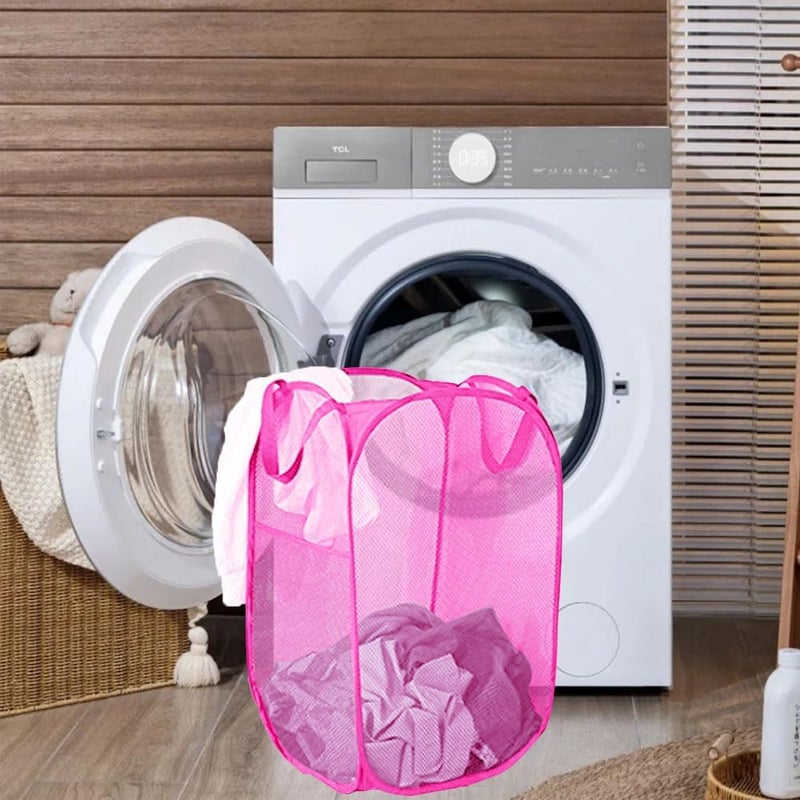 Buenod Pop Up Laundry Hamper, Portable Mesh Laundry Basket, Collapsible Clothes Storage Bin for Bedroom, Dormitory, Travel, Home, Rose Red - Image 3